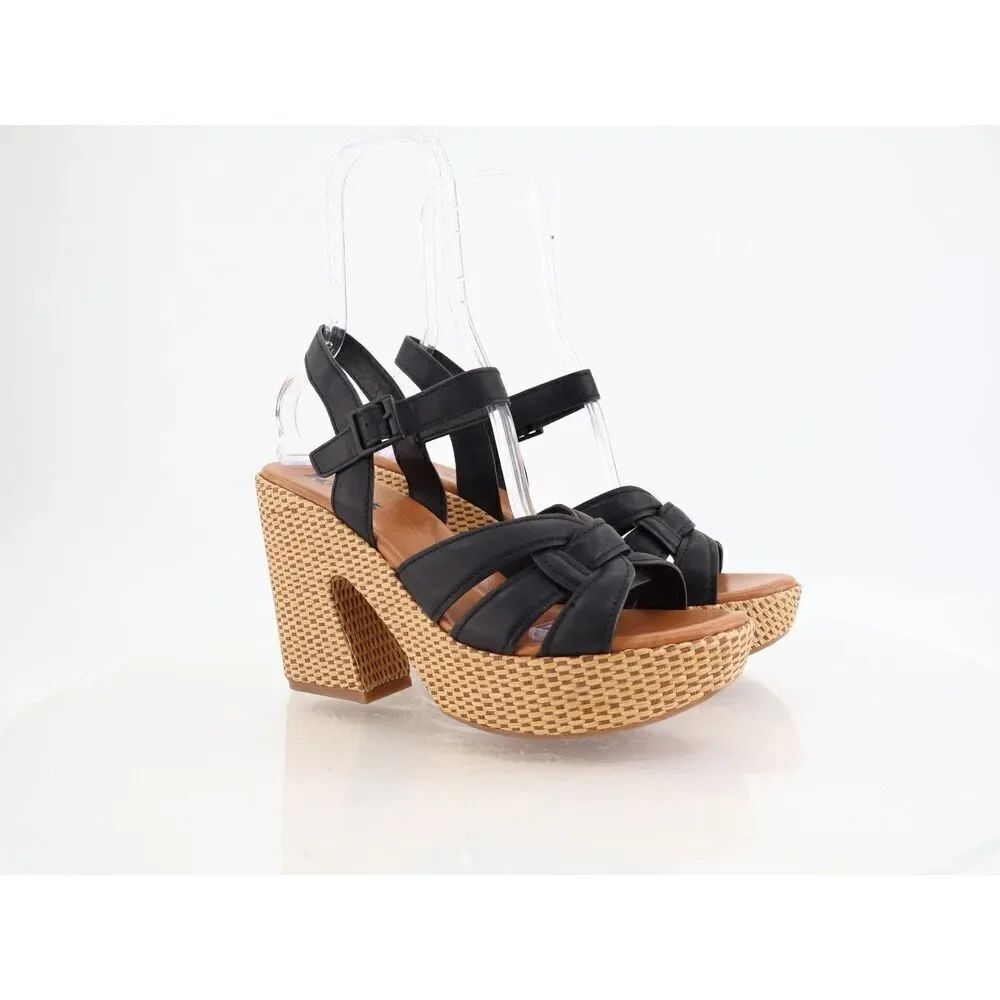Korks Kork Ease Dee Sandals Women's 11 Black Faux Leather Platform Wedge